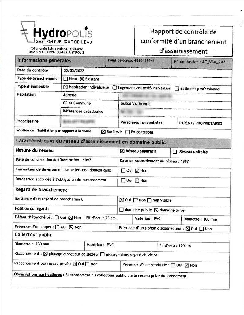Exemple de rapport de contrôle d'assainissement